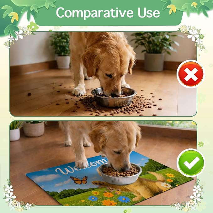 Welcome Spring Pet Feeding Mat 24" x 16" Non Slip Dog and Cat Food Mat Easy - Image 9