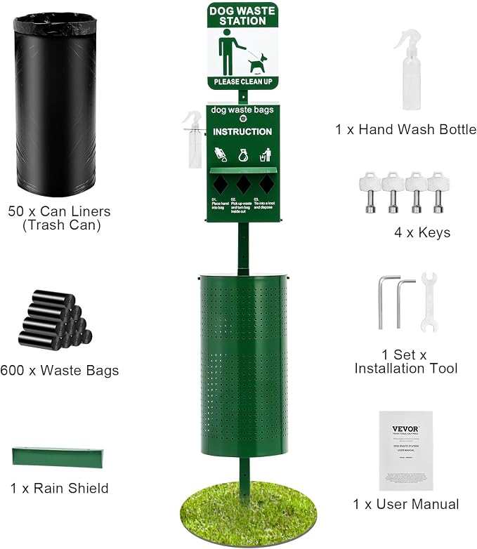 VEVOR Dog Waste Station with Hand Wash Bottle, 11.5 Gallons Pet Waste Bin with - Image 9