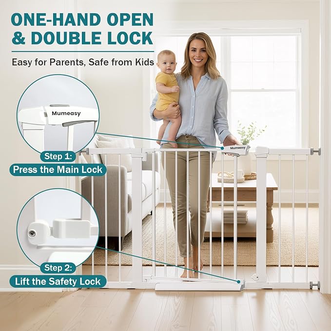 Mumeasy 29.7–48" Baby Gate for Stairs, Dog Gate for Doorways, Auto Close Child - Image 4