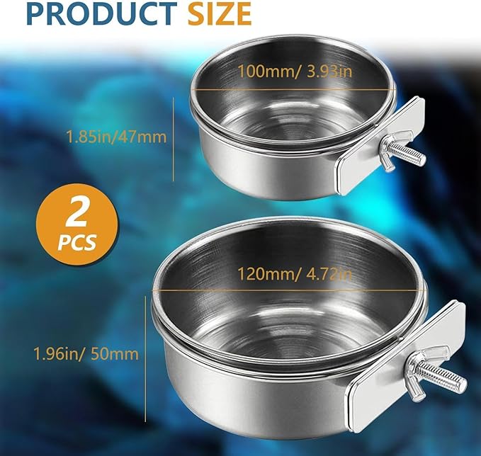2Pcs Stainless Steel Bird Feeding Bowls, Small Bird Feeding Cup, Stainless - Image 2