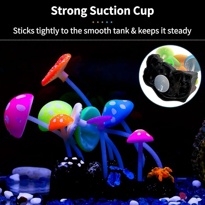 Uniclife Glowing Effect Artificial Mushroom Aquarium Plant Decor Ornament - Image 4