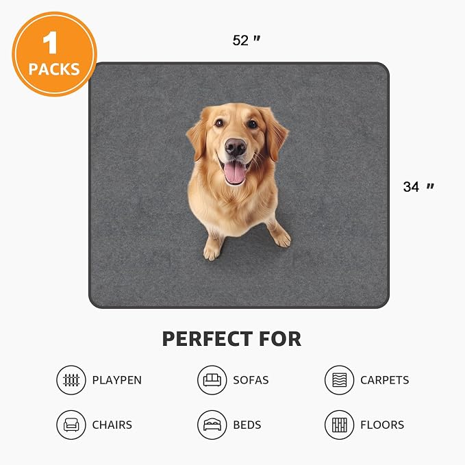 Washable Dog Pee Pads: 34x52 1 Pack Reusable Whelping Pads, Absorb Dog Mats - Image 5