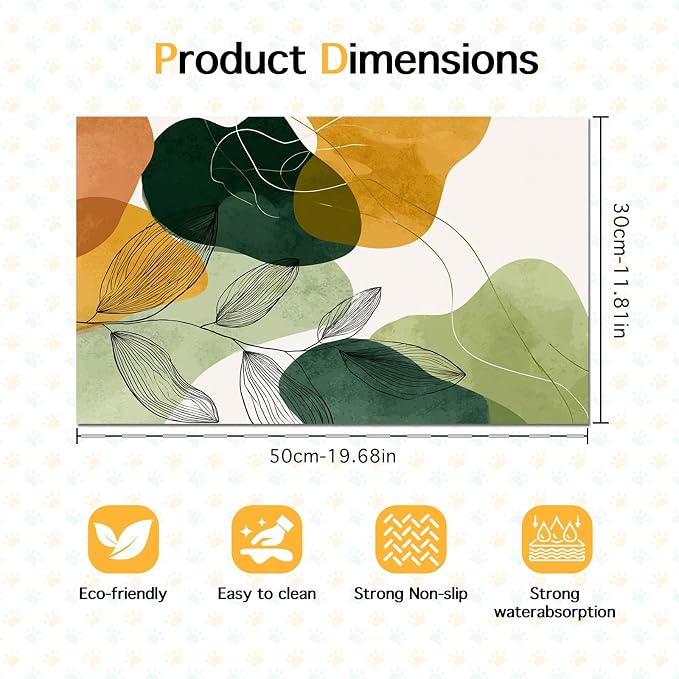 Modern Abstract Leaf Design Pet Feeding Mat 20" x 12" Pet Food Mat Non Slip Mat - Image 6