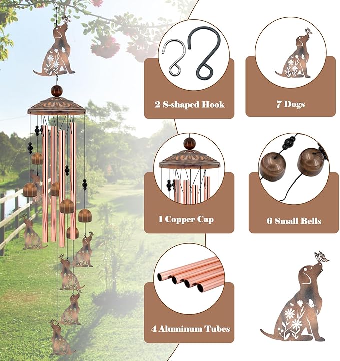 Dog Wind Chimes for Outside, 35‘’ Metal Dog WindChimes Gifts for Women/Men - Image 4