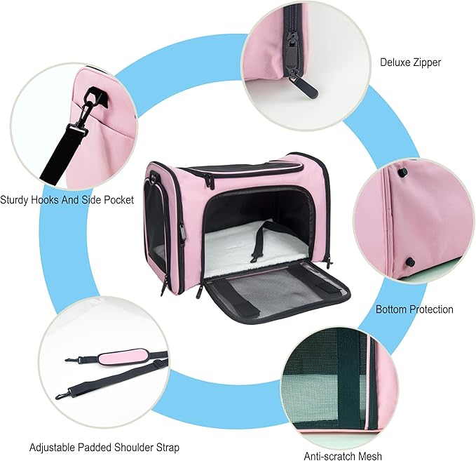 Soft Sided Carrier for Small Medium Cats Dogs, Removable Pad Collapsible Travel - Image 6