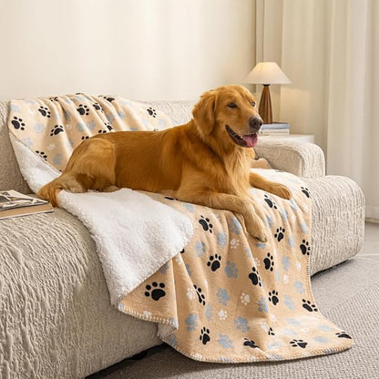 Dog Blankets Waterproof Pet Blanket Paw Printing Super Soft Warm Fluffy by AIWEKHOME