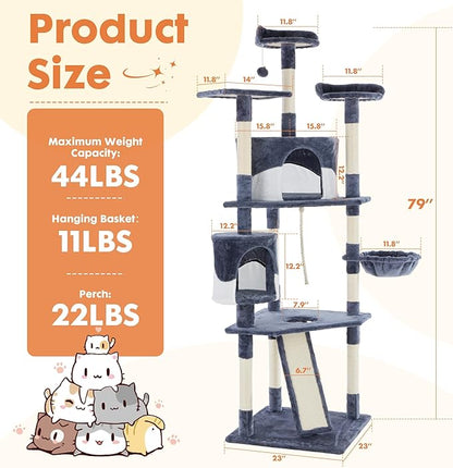 DUMOS Tall 79in Cat Tree Tower, Large Multi Level Cats Climbing Tower - Image 2