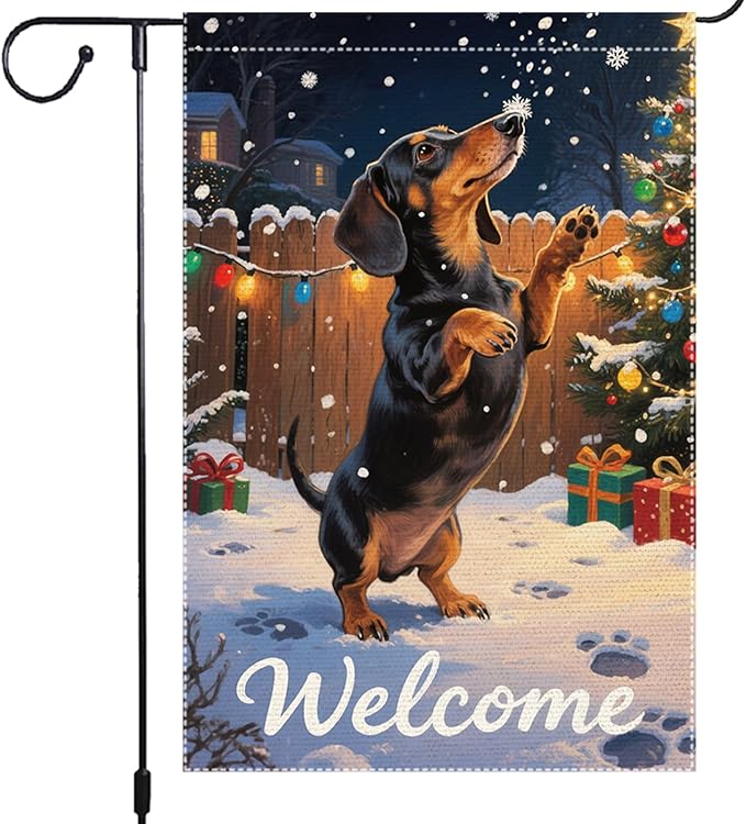 Dachshund Welcome Garden Flag 12x18 Inch Double Sided Christmas Burlap Yard by Unknown