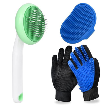 GJEASE Cat Grooming Glove Brush, Self-Cleaning Slicker Pet Brush by GJease