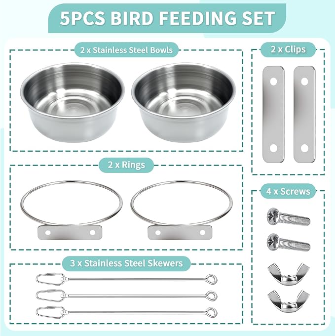 2 Pcs Bird Feeder Bowls with 3 Pcs Food Holder - Image 3
