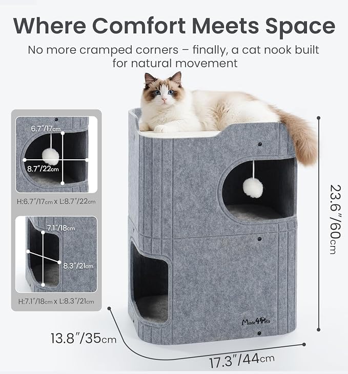 Made4Pets Cat House for Indoor Use, 2-Storey Cube Bed Cave, Covered Hideaway - Image 8