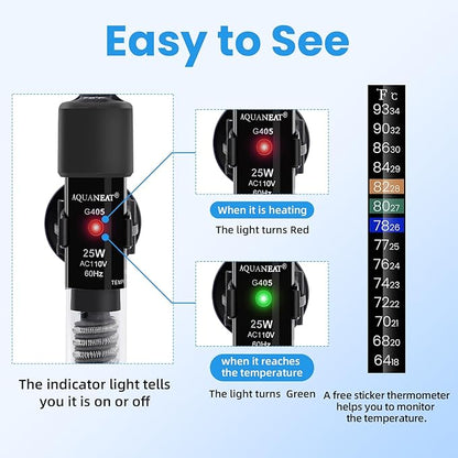 AQUANEAT Aquarium Heater, 25W Small Betta Fish Tank Heater, Mini Preset Water - Image 5