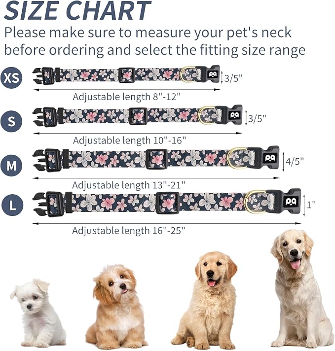 QQPETS Adjustable Soft Dog Collar: Print Flower Pink Multicolor Cute Patterns - Image 6