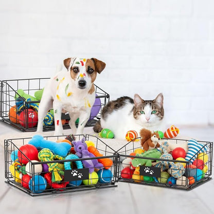 Mimorou 3 Pack Metal Dog Toy Baskets Multi-sized Foldable Dog Toy Bins Box - Image 6