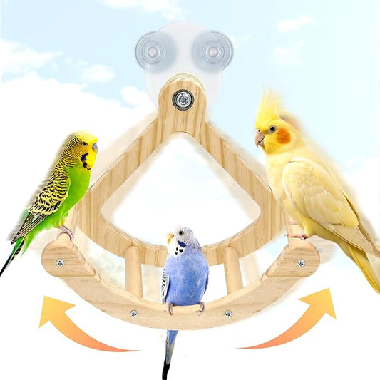 Rocking Bird Toys Perch for Window and Cage, Bird Perch for Wall Suction Mount by Jevnd