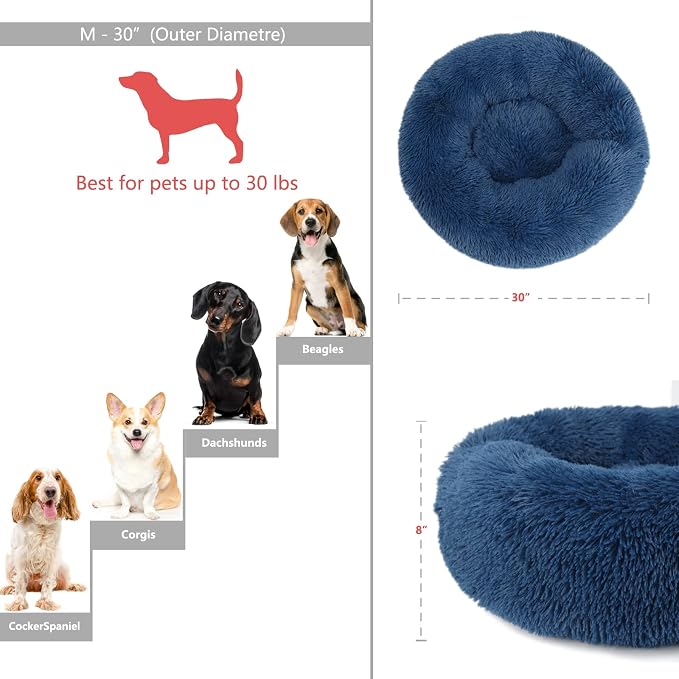 Calming Dog Bed for Medium Dogs Washable Donut 30 inches Anti-Slip Pet Bed - Image 4