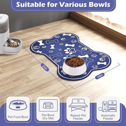 Dog Cat Mat for Food and Water, Rapid Absorbent Pet Feeding Mat, Bone Shaped - Image 7