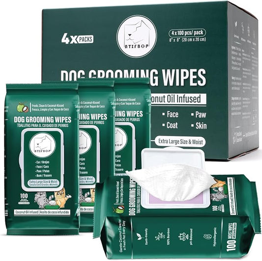 ATIFBOP Dog Wipes for Paws and Bum, Hypoallergenic Pet Grooming Wipes Natural by ATIFBOP