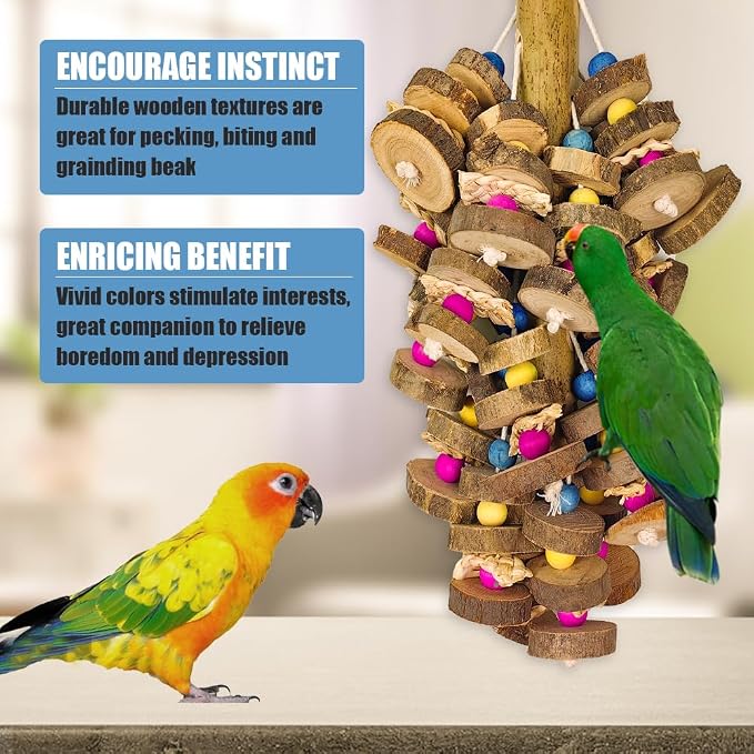 Extra Large Bird Parrot Toys- 19.7 inch Multicolored Natural Wooden Block - Image 9
