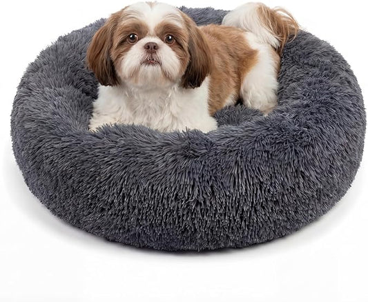 Calming Donut Dogs Beds for Small Dogs Washable, 23inch Plush Round Pet Bed for by nononfish