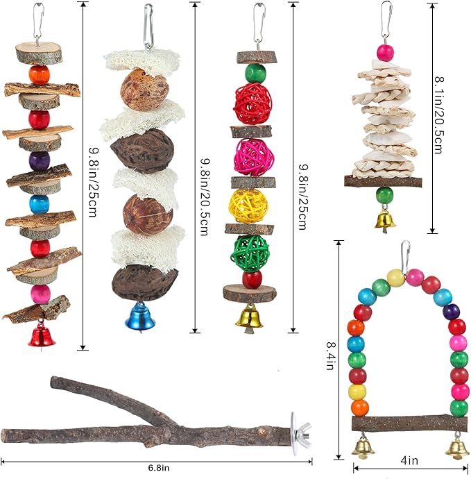 Bird Perch Bird Toys Parakeet Toys, Bird Cage Accessories Wooden Chew Toys - Image 6