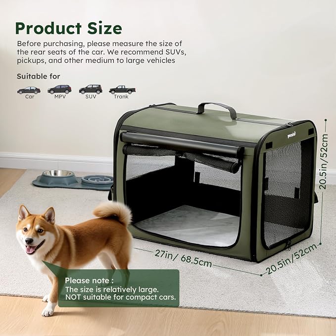 Large Dog Car Carrier Light Weight, 27×20.5×20.5ins Dog Carrier - Image 4