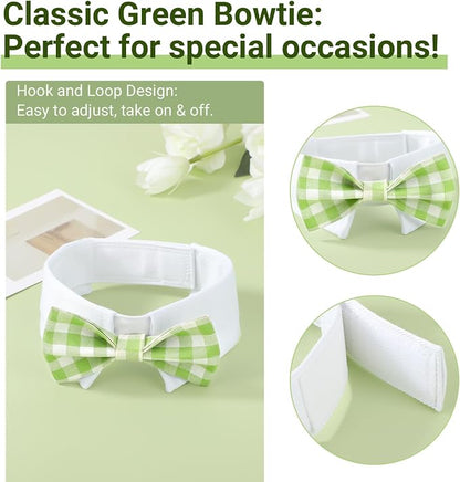 Segarty Dog Bow Tie, Adjustable Green Plaid Bowtie Collar - Image 2
