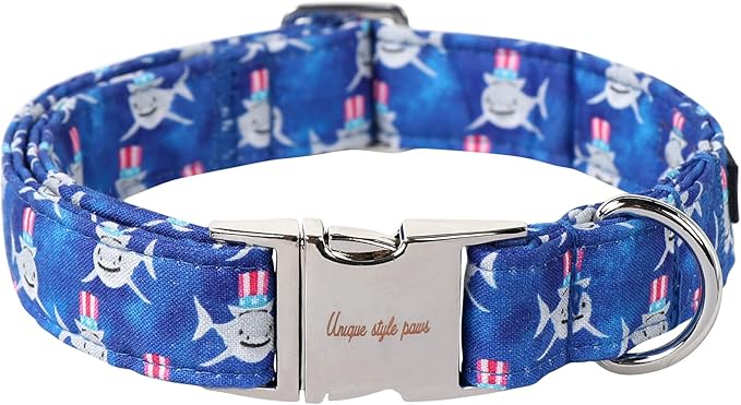Unique style paws Independence Day Dog Collar Metal Buckle Hat Shark Collar by Uniquestylepaws