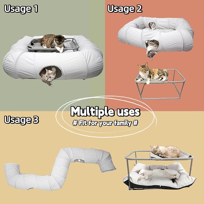 XxingSheep 2-Tier Cat Tunnel & Hammock Bed XXL, 4 Cave Shuttle - Image 4