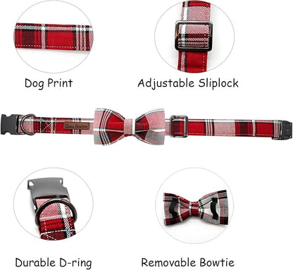 Dog Collar, Christmas Dog Collar Plaid Pet Collar Bow Holiday Bows Girl Boy - Image 2