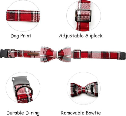 Dog Collar, Christmas Dog Collar Plaid Pet Collar Bow Holiday Bows Girl Boy - Image 2