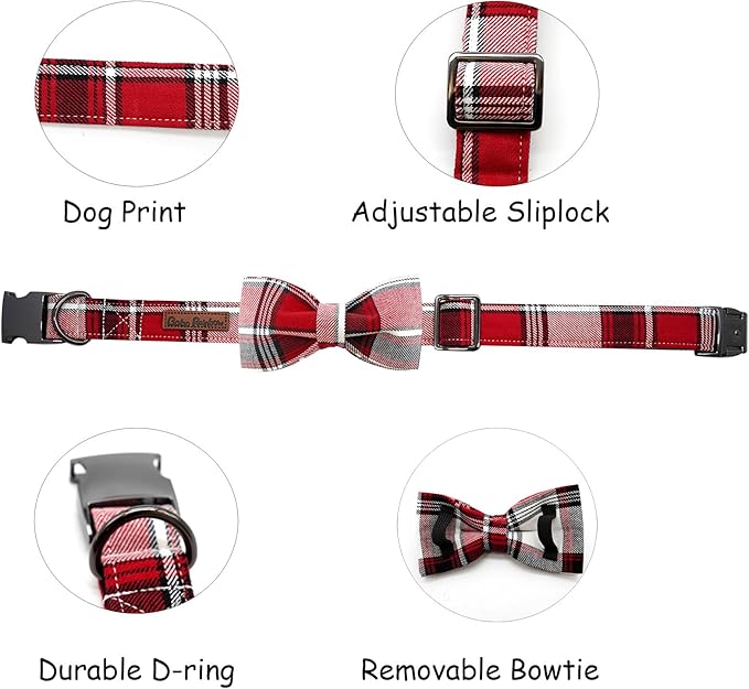 Dog Collar, Christmas Dog Collar Plaid Pet Collar Bow Holiday Bows Girl Boy - Image 2