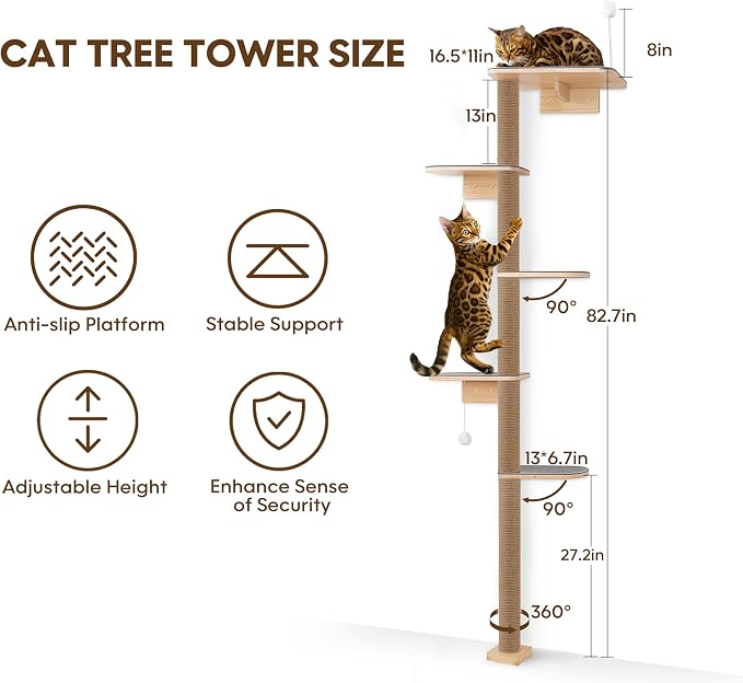 Floor to Ceiling Cat Tree for Kittens, 5-Tier Wall Mounted Cat Wall Shelves - Image 2