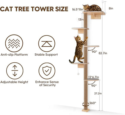 Floor to Ceiling Cat Tree for Kittens, 5-Tier Wall Mounted Cat Wall Shelves - Image 2