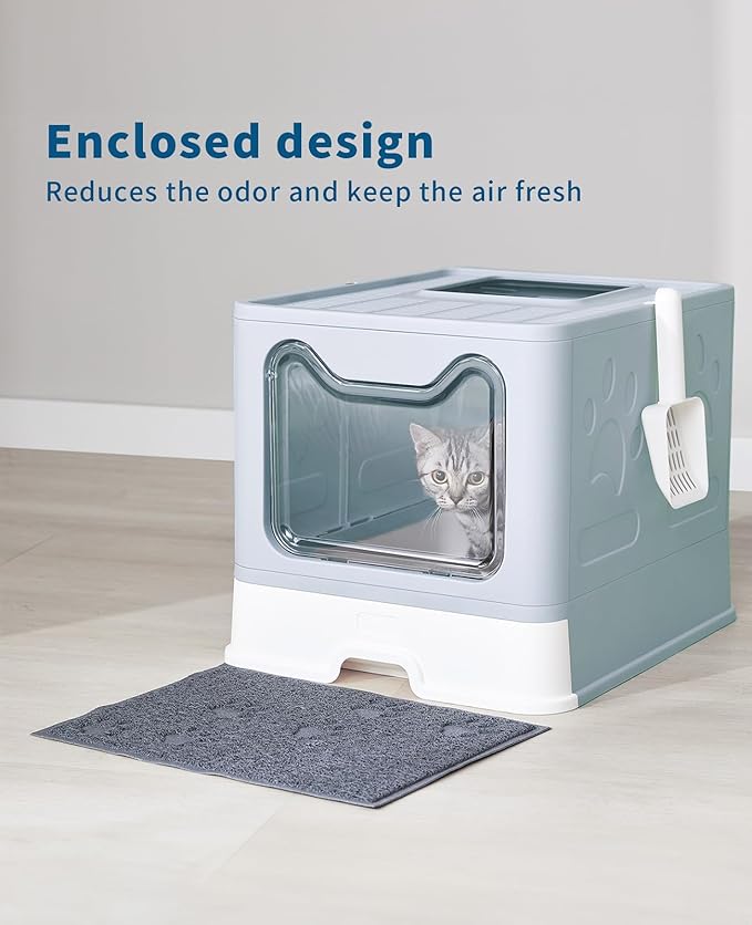 Cat Litter Box with Litter Mat and Scoop, Large Covered Litter Box with Lid - Image 7