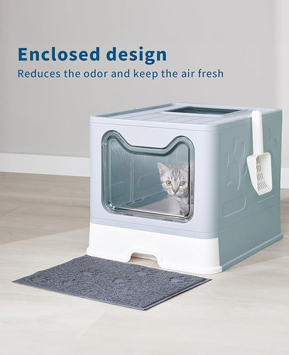 Cat Litter Box with Litter Mat and Scoop, Large Covered Litter Box with Lid - Image 7