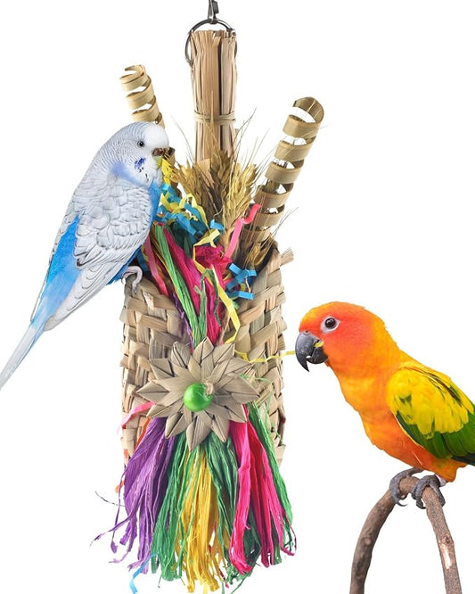 Bissap Bird Chew Toys, Parrot Foraging Shredder Natural Palm Frond Woven Bag by Bissap