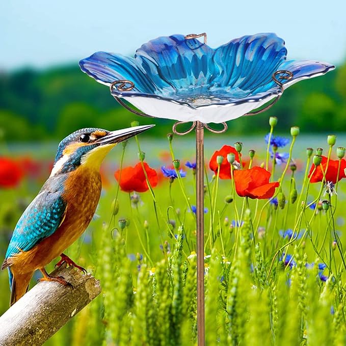 MUMTOP Bird Baths for Outdoors Glass Bird Bath Bowl Outdoor Bird Feeder Flower - Image 6