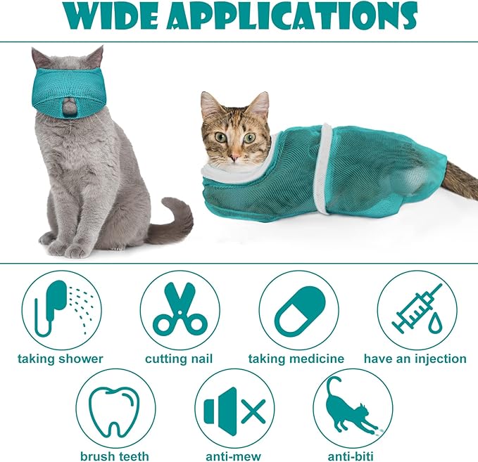 Patelai 5 Pcs Cat Bathing Bag Set Cat Grooming Bag Adjustable Pet Shower Net - Image 4