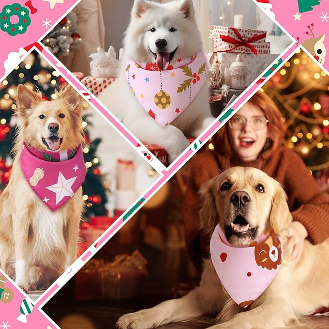 100 Pcs Christmas Dog Bandanas Bulk Pet Bibs Pink Triangle Scarf Pink Pet - Image 5