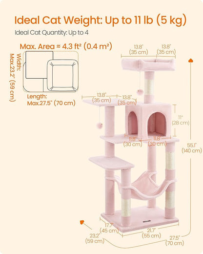 Feandrea Cat Tree, 55.1-Inch Cat Tower, Plush Multi-Level Condo - Image 5