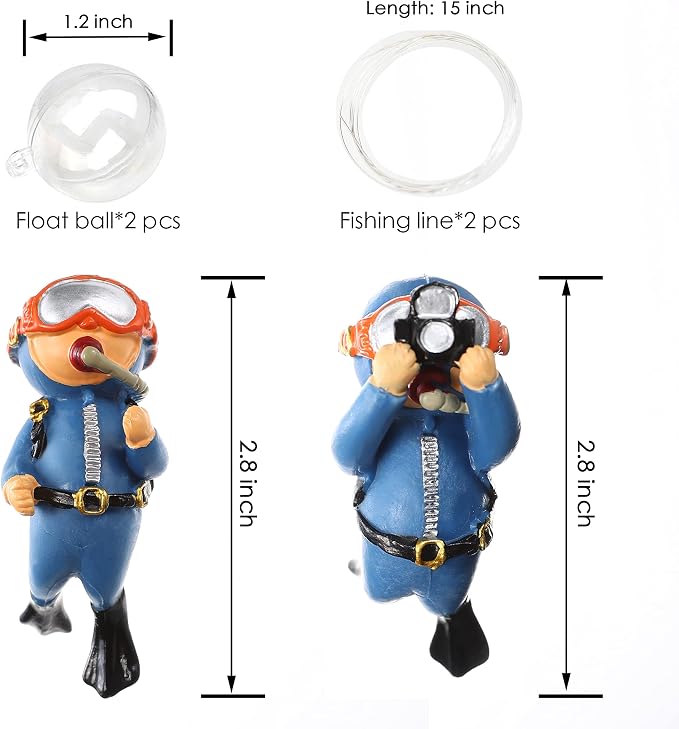 2-Pack Cute Little Diver Aquarium Decorations - Image 2