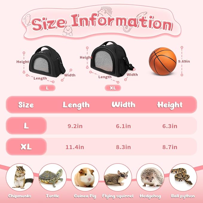 YUDODO Hamster Carrier Guinea Pig Carrier Bag Small Animal Sugar Glider Pouch - Image 2