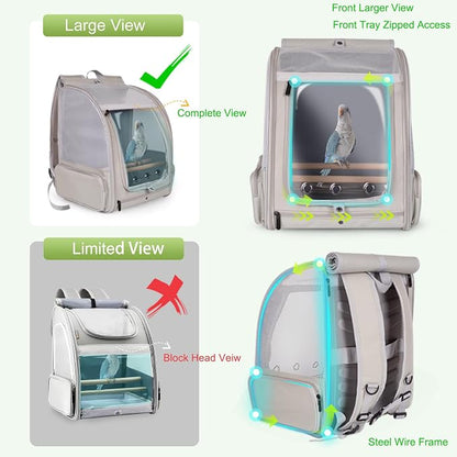 Bird Backpack Carrier with Front Zipper Opening, Portable Bird Travel Carrier - Image 4