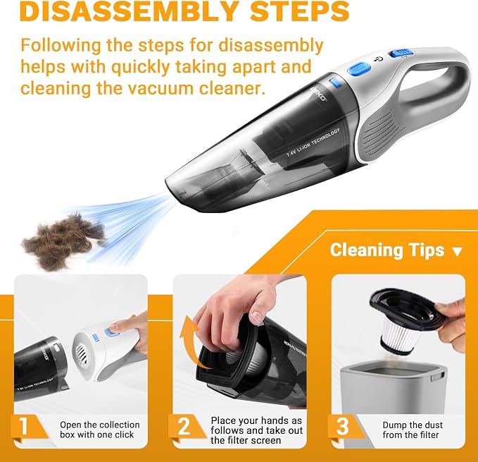 DEKOPRO Cordless Handheld Portable Vacuum Cleaner, Small Rechargeable - Image 3