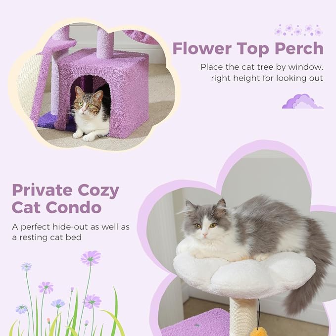 PETEPELA Flower Cat Tree for Indoor Cats, Cozy Hammock and Removable Flower Bed - Image 3