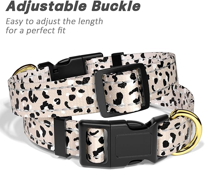 Reflective Dog Collar for Medium Dogs, Cute Leopard Style Adjustable Heavy-Duty - Image 6