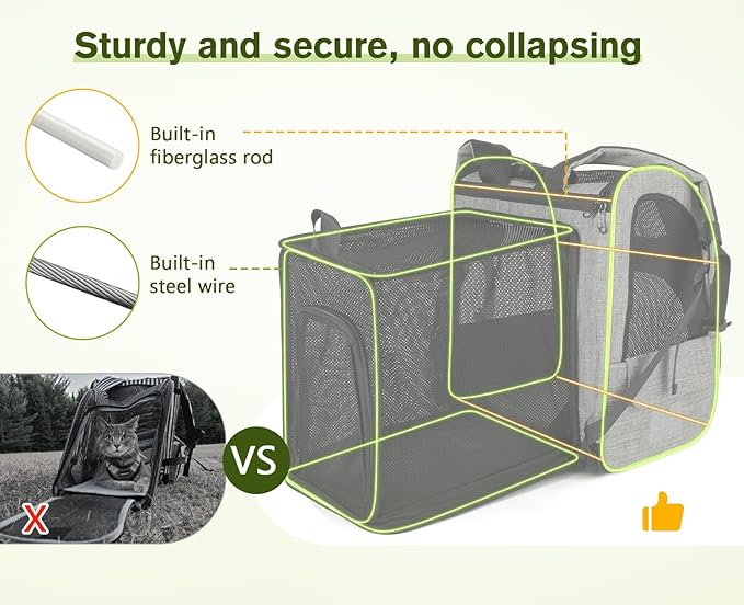 Pecute Cat Backpack Carrier XL, Expandable Pet Backpack Curtain Design - Image 3