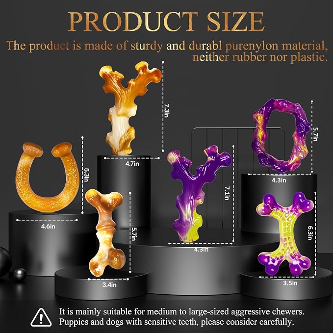 6 Pack Indestructible Dog Toys for Aggressive Chewers, Durable Nylon Bone for - Image 2