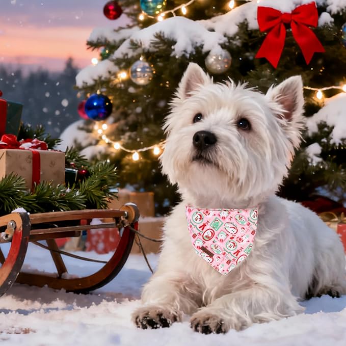Christmas Dog Bandana–Adorable Happy Snowman Triangle Scarf - Image 4